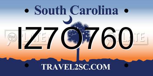 IZ7O760 South Carolina License Plate