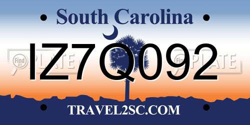 IZ7Q092 South Carolina License Plate