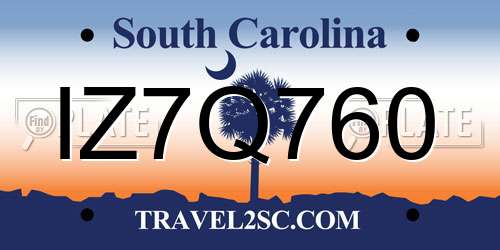 IZ7Q760 South Carolina License Plate