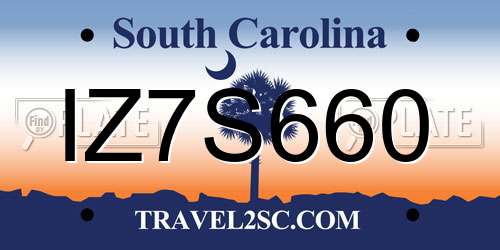 IZ7S660 South Carolina License Plate