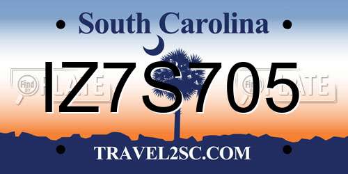 IZ7S705 South Carolina License Plate