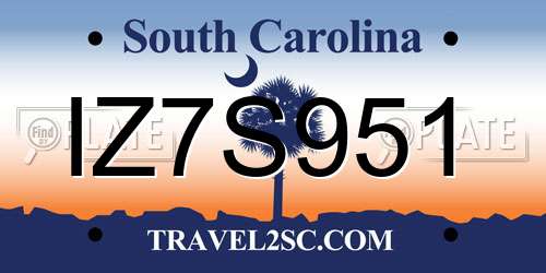 IZ7S951 South Carolina License Plate
