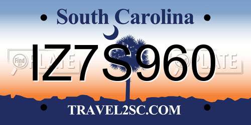 IZ7S960 South Carolina License Plate