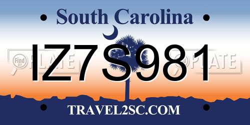 IZ7S981 South Carolina License Plate