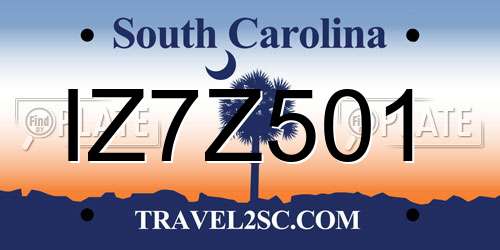 IZ7Z501 South Carolina License Plate