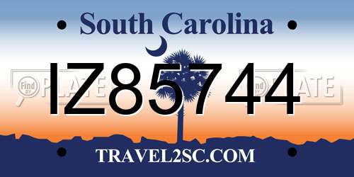 IZ85744 South Carolina License Plate