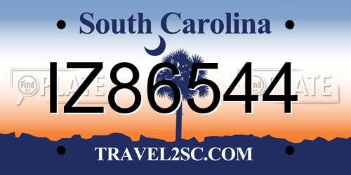 IZ86544 South Carolina License Plate