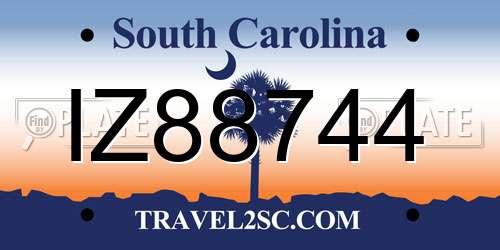 IZ88744 South Carolina License Plate
