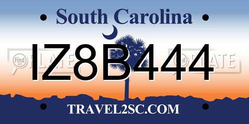 IZ8B444 South Carolina License Plate