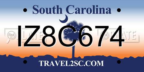 IZ8C674 South Carolina License Plate