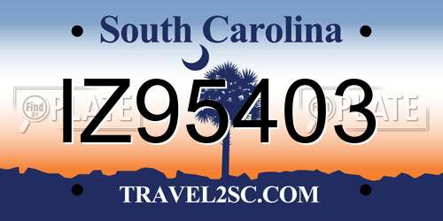 IZ95403 South Carolina License Plate