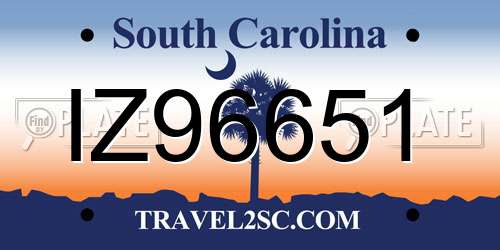 IZ96651 South Carolina License Plate