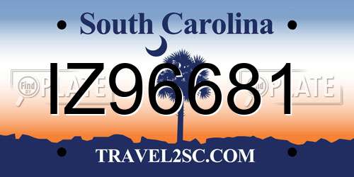 IZ96681 South Carolina License Plate