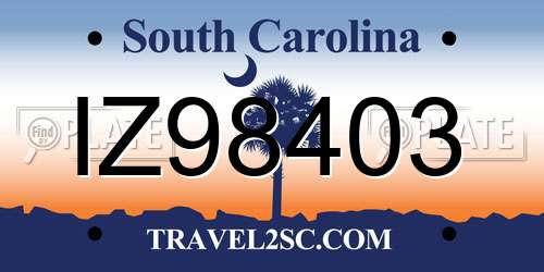 IZ98403 South Carolina License Plate