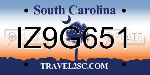 IZ9G651 South Carolina License Plate