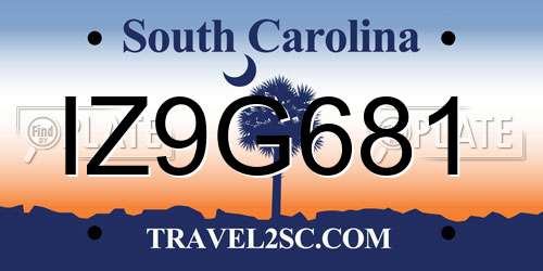 IZ9G681 South Carolina License Plate