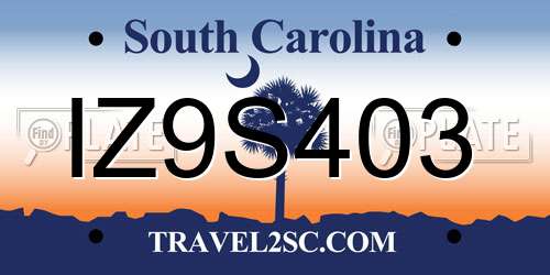 IZ9S403 South Carolina License Plate