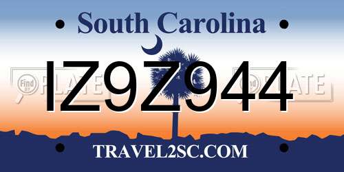 IZ9Z944 South Carolina License Plate