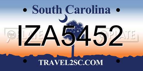 IZA5452 South Carolina License Plate