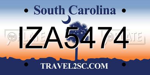 IZA5474 South Carolina License Plate