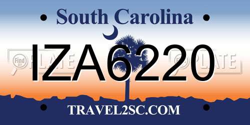 IZA6220 South Carolina License Plate