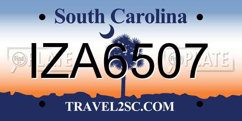 IZA6507 South Carolina License Plate