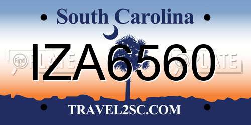 IZA6560 South Carolina License Plate