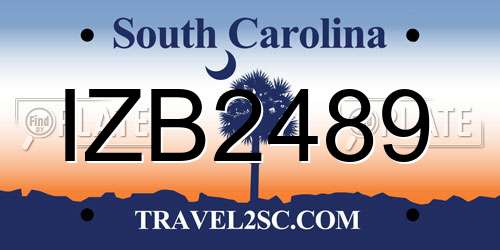 IZB2489 South Carolina License Plate