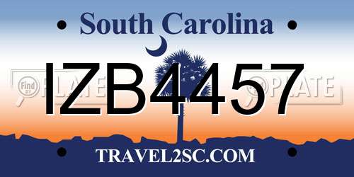 IZB4457 South Carolina License Plate