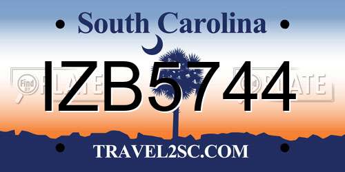 IZB5744 South Carolina License Plate