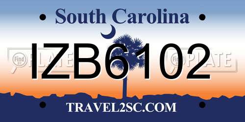IZB6102 South Carolina License Plate