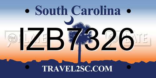 IZB7326 South Carolina License Plate