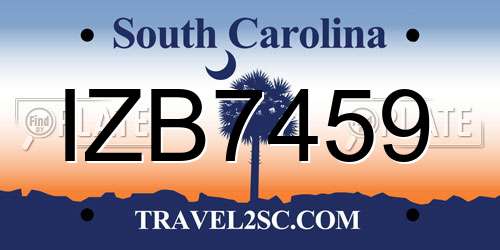 IZB7459 South Carolina License Plate