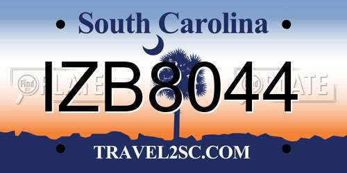 IZB8044 South Carolina License Plate