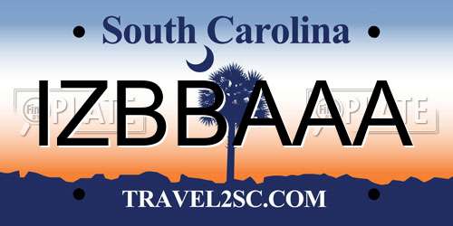 IZBBAAA South Carolina License Plate