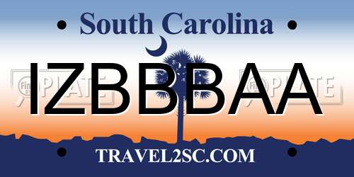 IZBBBAA South Carolina License Plate