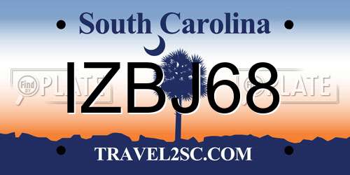 IZBJ68 South Carolina License Plate