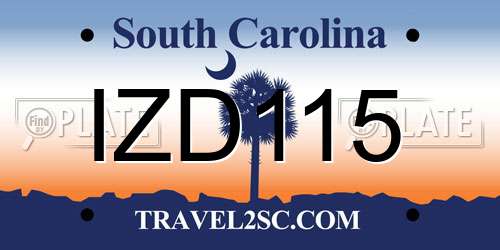 IZD115 South Carolina License Plate