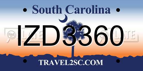 IZD3360 South Carolina License Plate