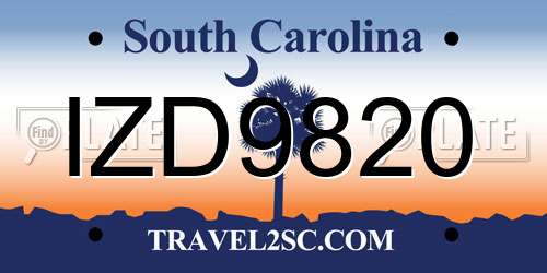 IZD9820 South Carolina License Plate