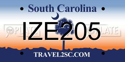IZE205 South Carolina License Plate