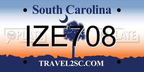 IZE708 South Carolina License Plate