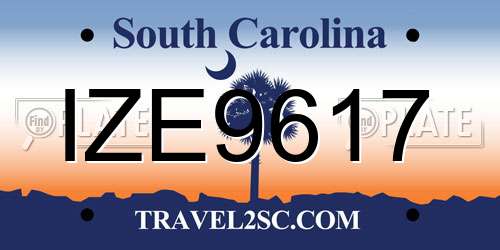 IZE9617 South Carolina License Plate