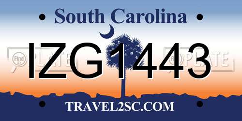 IZG1443 South Carolina License Plate