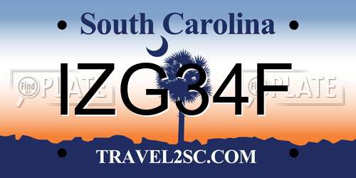 IZG34F South Carolina License Plate
