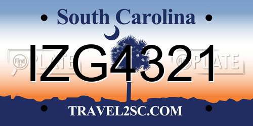 IZG4321 South Carolina License Plate