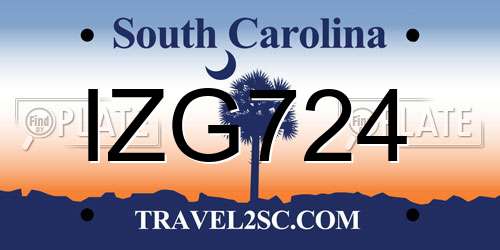 IZG724 South Carolina License Plate