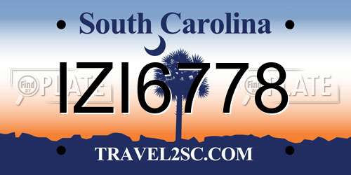 IZI6778 South Carolina License Plate