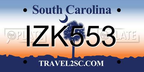 IZK553 South Carolina License Plate