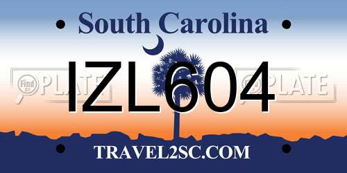 IZL604 South Carolina License Plate